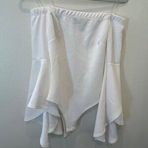 Blue Blush Flare Bell Sleeves Off the Shoulder White Thong Body Suit Size Small